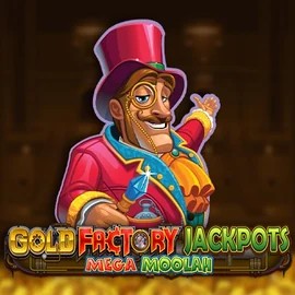 Gold Factory Jackpots Mega Moolah online game logo by Aurum Signature Studios on casinokraken.org